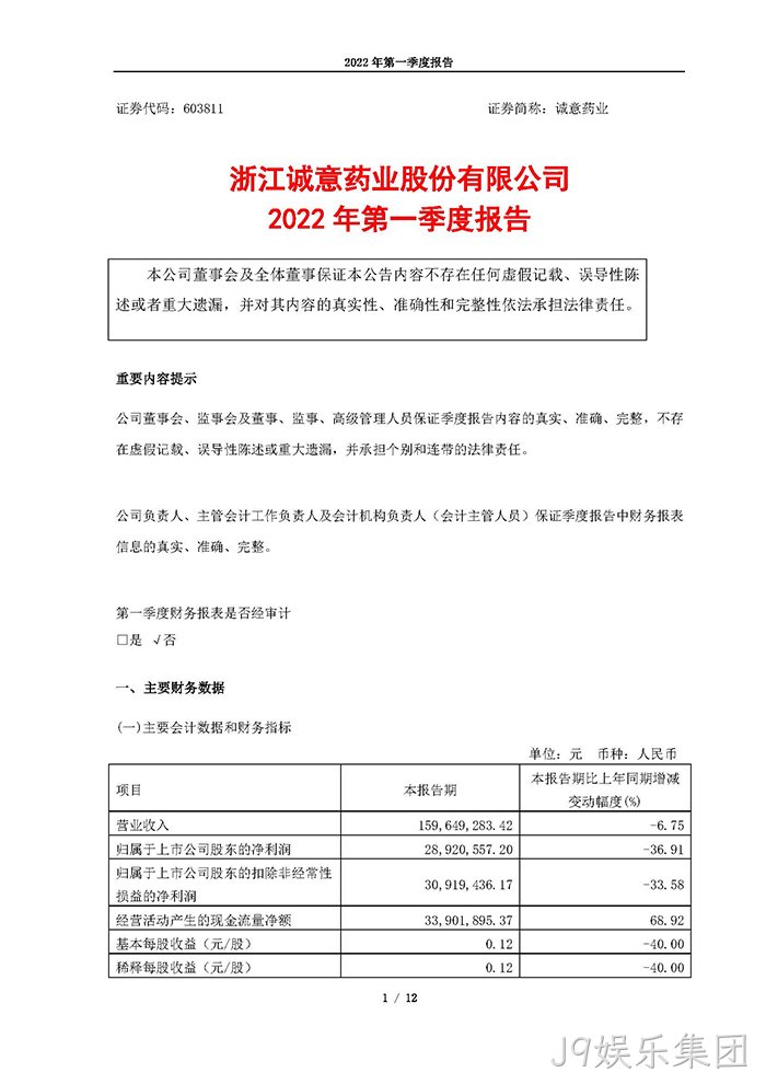 J9娱乐集团2022年第一季度✿报告_页面_01
